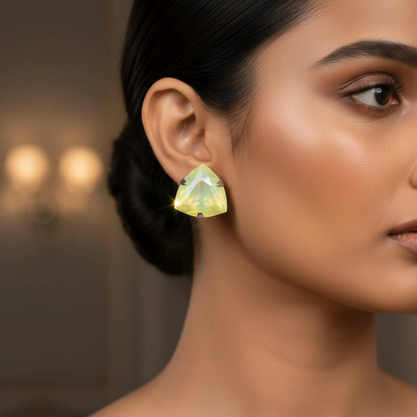 PAJURI Earrings Lemon Yellow Trillion Stone Studs