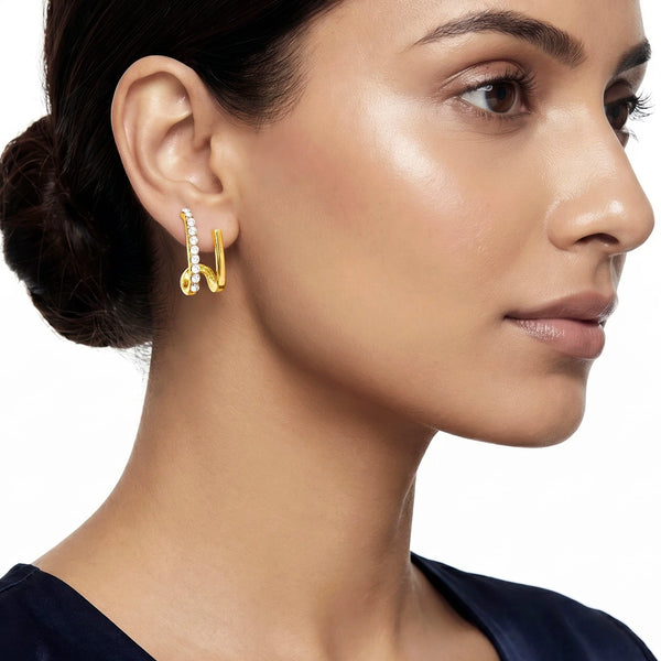 PAJURI Earrings Anti-Tarnish Double Hoop Crystal Crawler