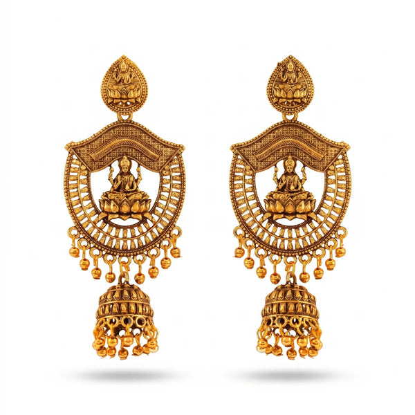 PAJURI Earrings Anti-Tarnish Temple Jhumka With Lakshmi Motif