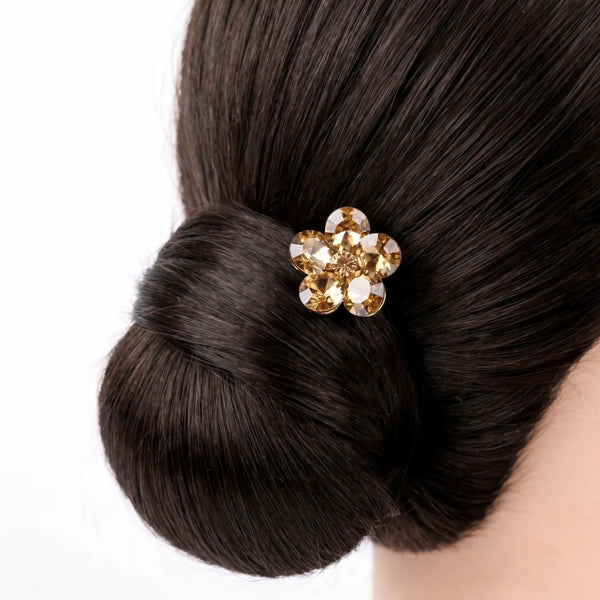 PAJURI Bun Pin Anti-Tarnish Smokey Topaz Crystal Flower