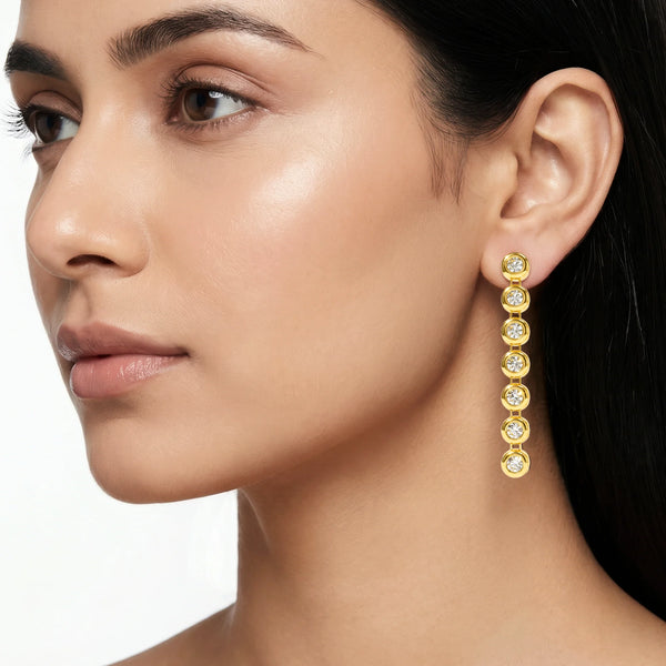 PAJURI Earrings Anti-Tarnish Linear Drop With Crystals