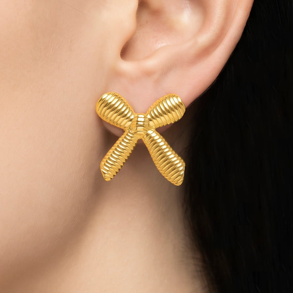 PAJURI Earrings Anti-Tarnish Textured Bow Statement