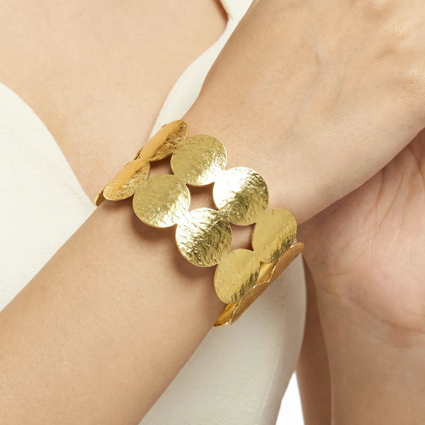 PAJURI Bracelet Anti-Tarnish Hammered Disc Open-Cuff (Adjustable Size)