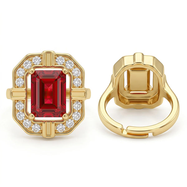 PAJURI Ring Anti-Tarnish Red Halo Crystal (Adjustable Size)