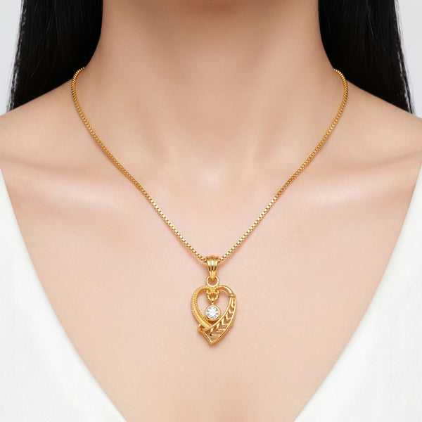 PAJURI Necklace Anti-Tarnish Open Heart Crystal Pendant Chain