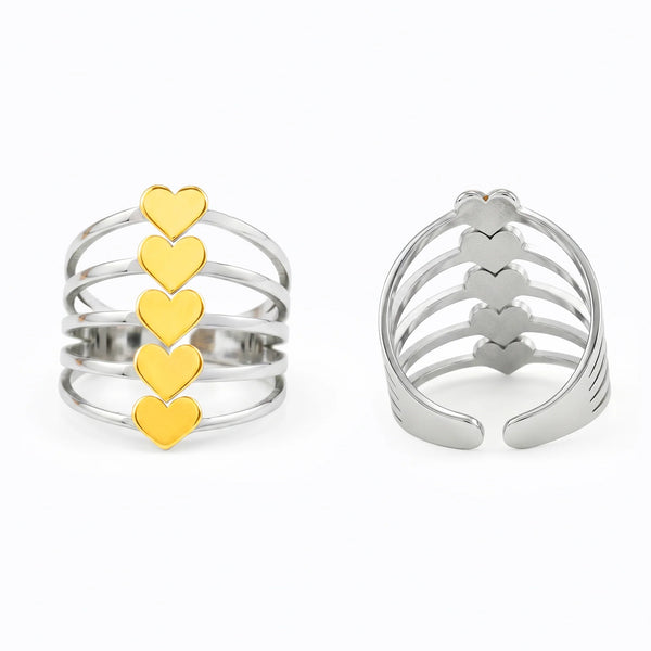 PAJURI Ring Anti-Tarnish Multi-Band Heart Accent (Adjustable Size)