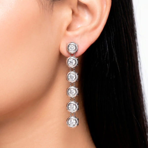 PAJURI Earrings Anti-Tarnish Seven Crystal Linear Dangles