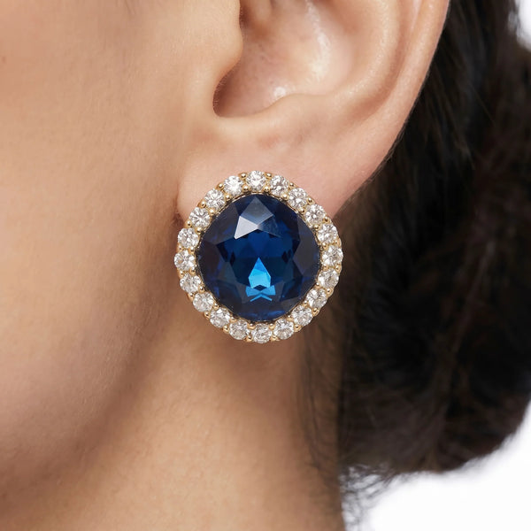 PAJURI Earrings Anti-Tarnish Sapphire Cushion Crystal Halo Studs