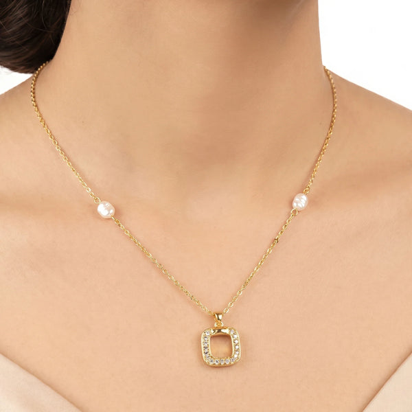 PAJURI Necklace Anti-Tarnish Open Cushion Pearl Pendant