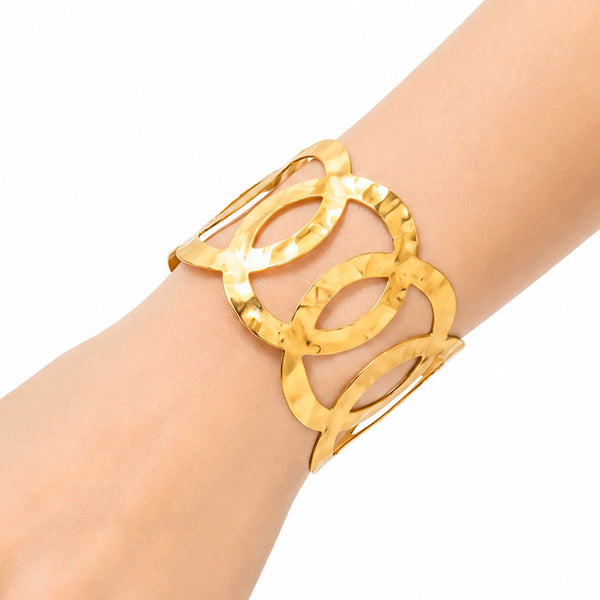 PAJURI Bracelet Anti-Tarnish Hammered Oval Link Cuff (Adjustable Size)