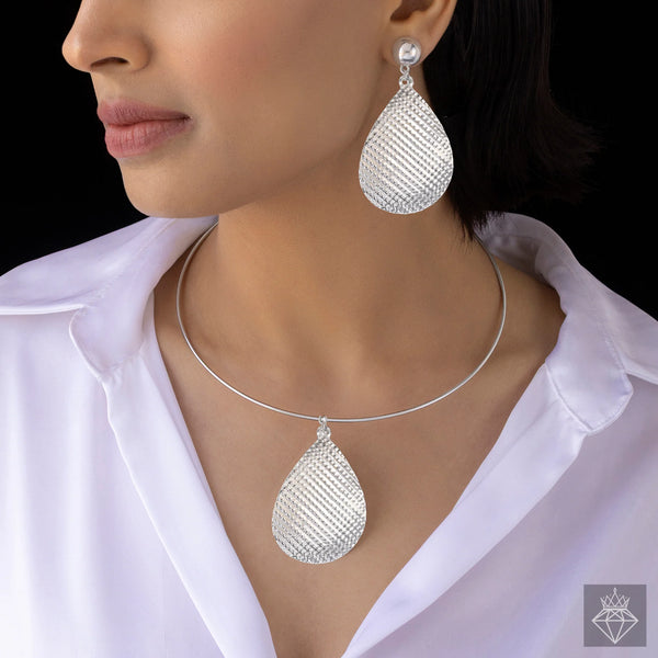 PAJURI Necklace Anti-Tarnish Silver Hasli With Earrings