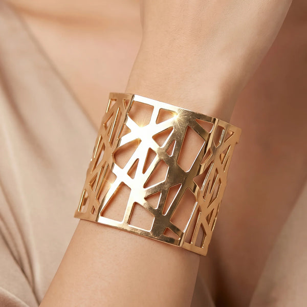 PAJURI Bracelet Anti-Tarnish Geometric Cutout Statement Cuff (Adjustable Size)