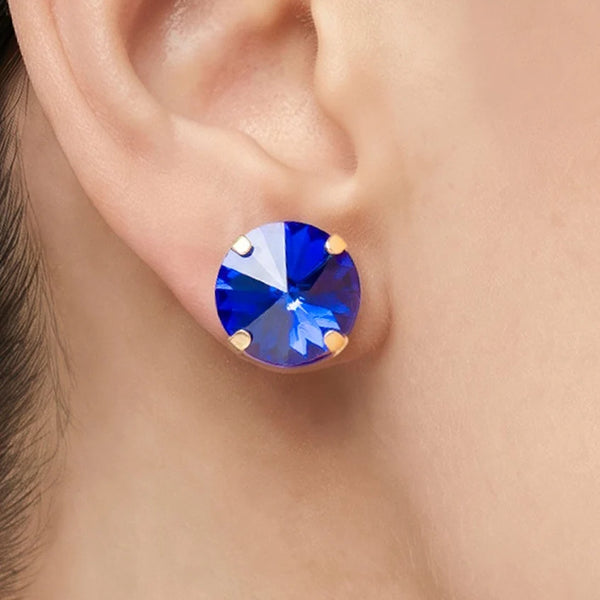 PAJURI Earrings Anti-Tarnish Oversized Round Blue Crystal Studs