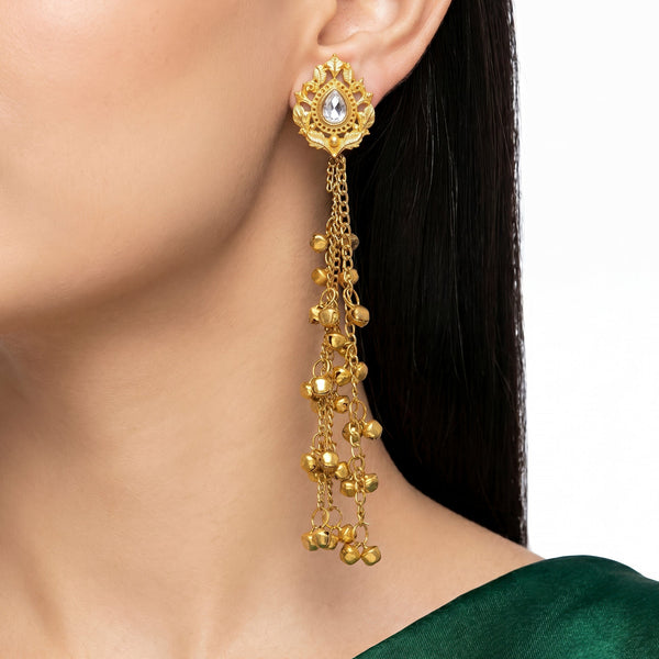 PAJURI Earrings Anti-Tarnish Extra-Long Kashmiri Leafy Crystal Tops