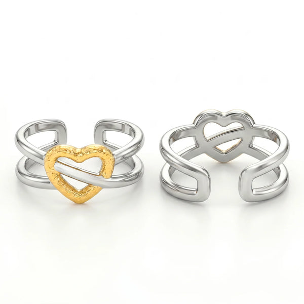 PAJURI Ring Anti-Tarnish Heart Crossover Split Band (Adjustable Size)