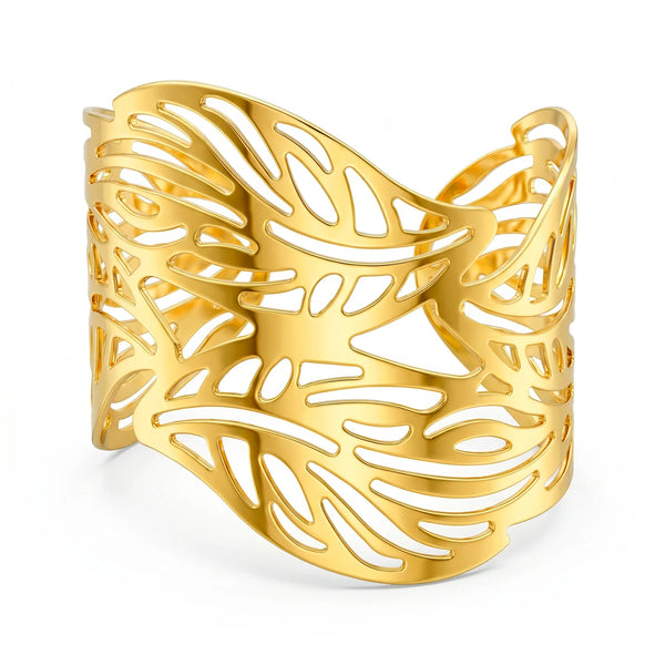 PAJURI Bracelet Anti-Tarnish Botanical Cutout Cuff (Adjustable Size)