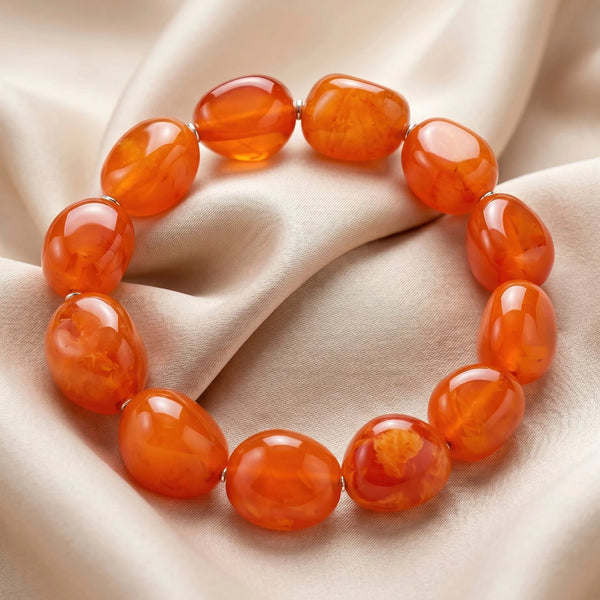 PAJURI Bracelet Anti-Tarnish Marbled Amber Resin Bangle (Adjustable Size)