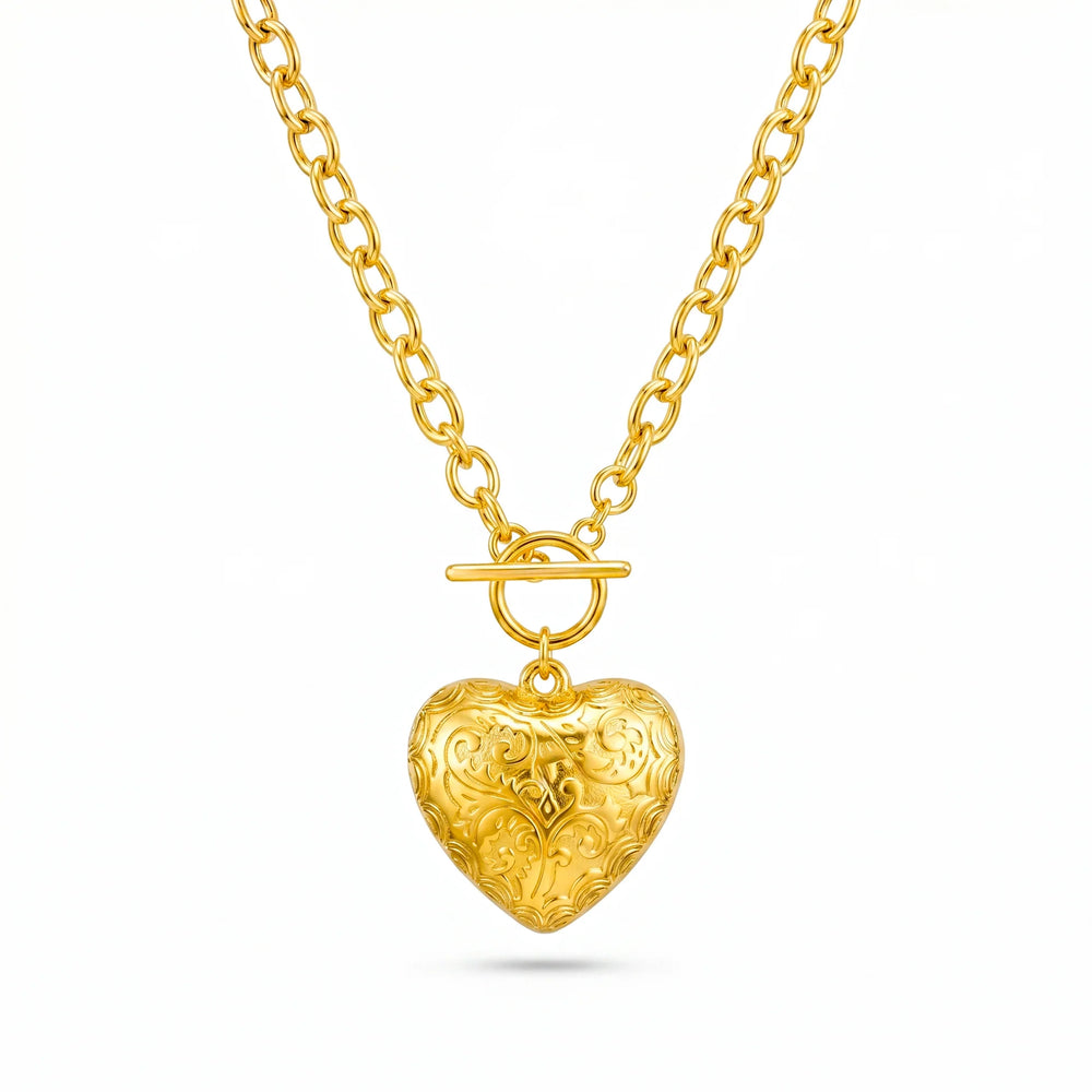PAJURI Necklace Anti-Tarnish T-Lock Puffy Heart Pendant