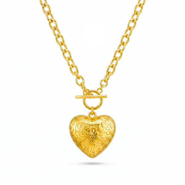 PAJURI Necklace Anti-Tarnish T-Lock Puffy Heart Pendant
