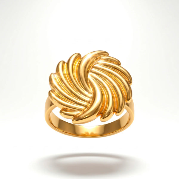 PAJURI Ring Anti-Tarnish Sunburst Swirl Ribbed (Adjustable Size)