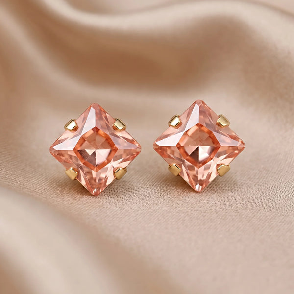 PAJURI Earrings Anti-Tarnish Peach Crystal Square Studs