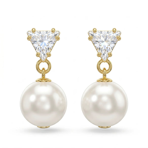 PAJURI Earrings Anti-Tarnish Trillion Crystal Pearl Dangles