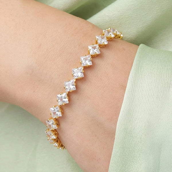 PAJURI Bracelet Anti-Tarnish Princess-Cut Crystal Tennis (Adjustable Size)