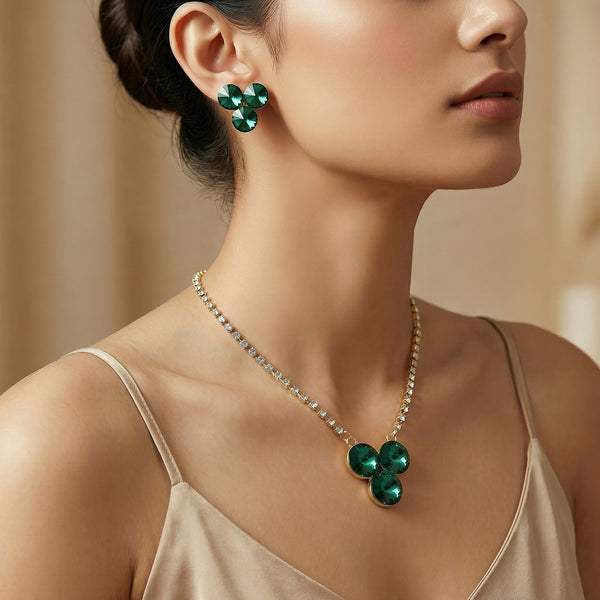 PAJURI Necklace Anti-Tarnish Club-Shaped Crystal Set With Earrings