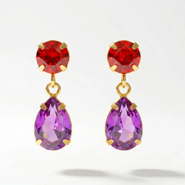 PAJURI Earrings Anti-Tarnish Orange And Purple Crystal Dangles