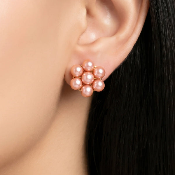 PAJURI Earrings Anti-Tarnish Floral Brown Pearl Studs