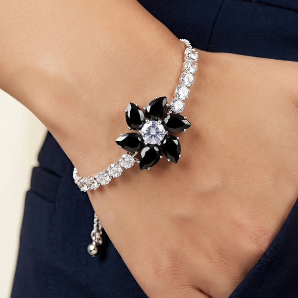 PAJURI Bracelet Anti-Tarnish Floral Tennis Slider Cuff (Adjustable Size)