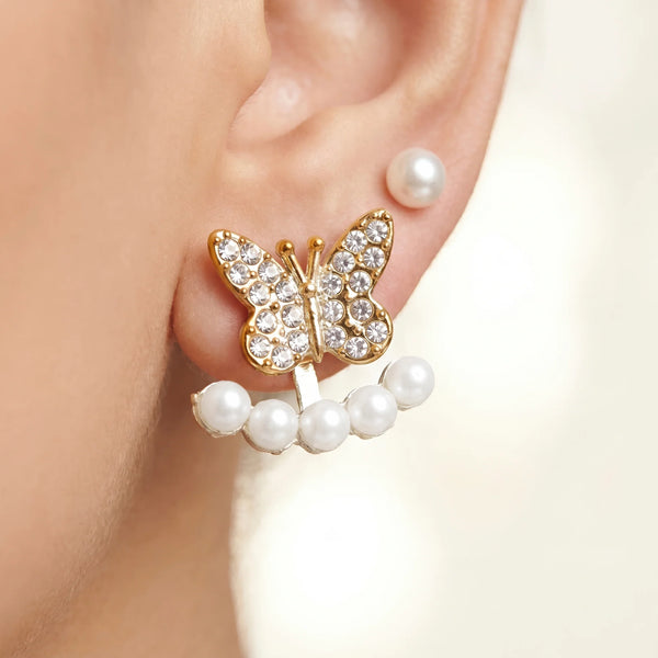 PAJURI Earrings Anti-Tarnish Convertible Butterfly Faux Pearl