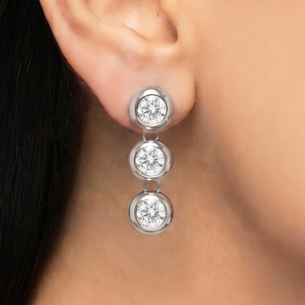 PAJURI Earrings Anti-Tarnish Silver Triple-Drop Bezel-Set Crystals Drop