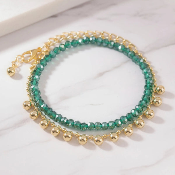 PAJURI 2 Bracelets Anti-Tarnish Crystal Bead & Charm (Adjustable Size)