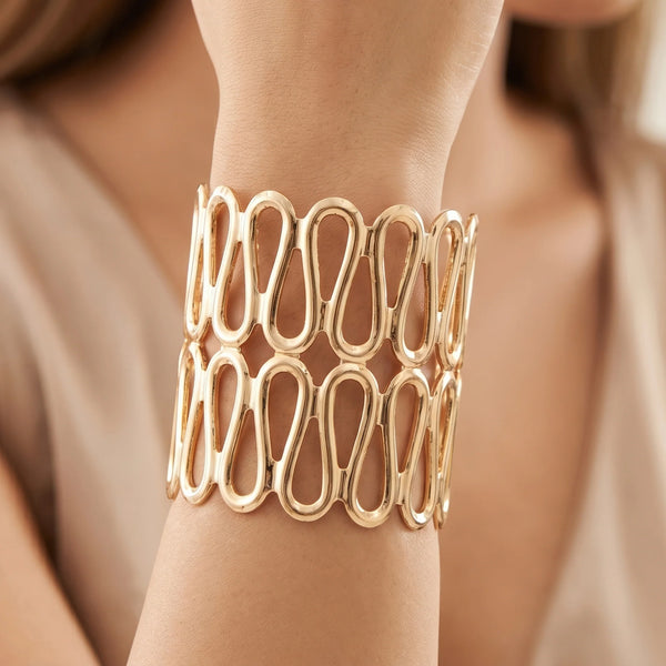 PAJURI Bracelet Anti-Tarnish Wavy Openwork Cuff (Adjustable Size)