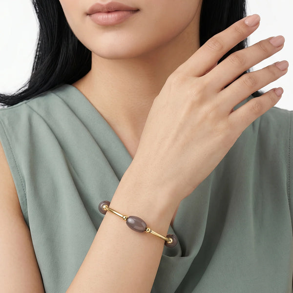 PAJURI Bracelet Anti-Tarnish Grey Stone Bangle (Adjustable Size)