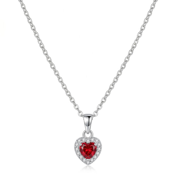 PAJURI Necklace Anti-Tarnish Ruby Red Heart Stone Pendant
