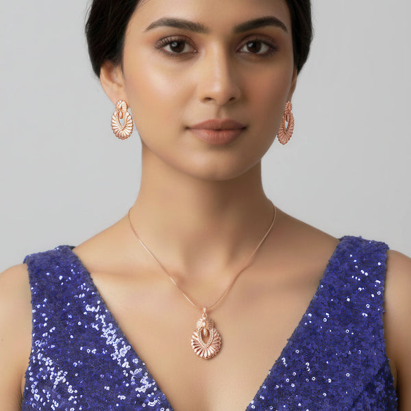 PAJURI Anti-Tarnish Ethnic Embossed Shell Crystal Studded Necklace Set with Earrings
