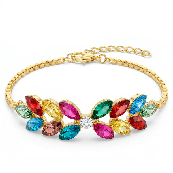 PAJURI Bracelet Anti-Tarnish Multi Crystal Leafy-Style Chain (Adjustable Size)