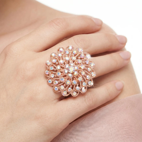 PAJURI Ring Anti-Tarnish Sunburst Crystal Filigree (Adjustable Size)