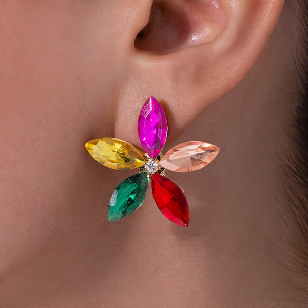 PAJURI Earrings Anti-Tarnish Multicolor Crystal Flower Studs