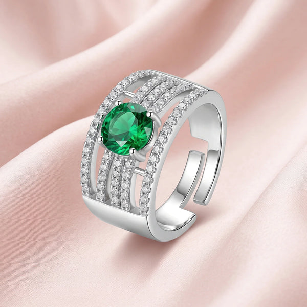PAJURI Ring Anti-Tarnish Green Crystal Band (Adjustable Size)