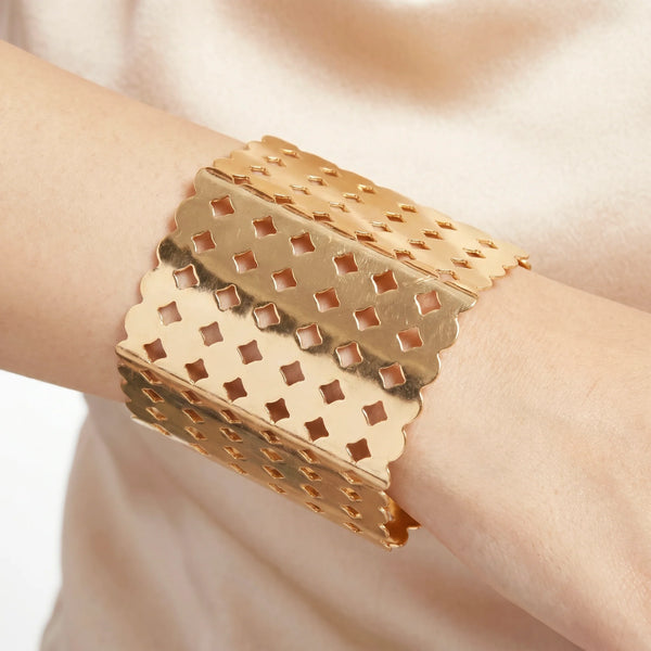 PAJURI Bracelet Anti-Tarnish Diamond Lattice Statement Cuff (Adjustable Size)