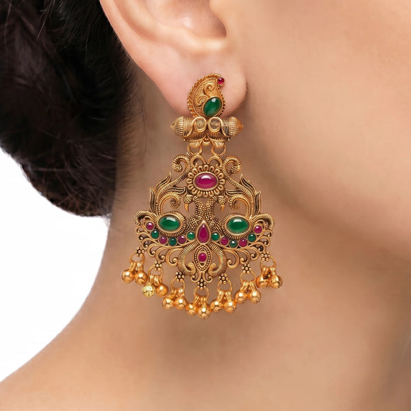 PAJURI Earrings Anti-Tarnish Antique Stone Drop Filigree