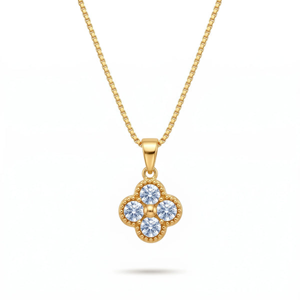 PAJURI Necklace Anti-Tarnish Blue Quatrefoil Box Chain
