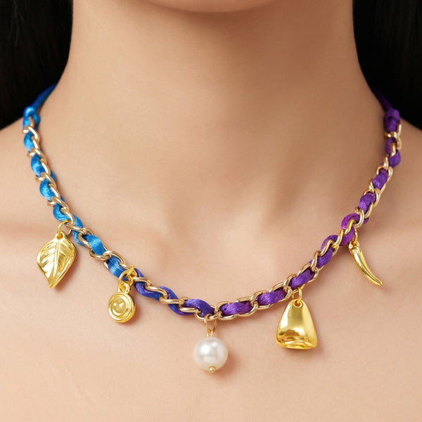 PAJURI Necklace Anti-Tarnish Mixed Charms Ribbon