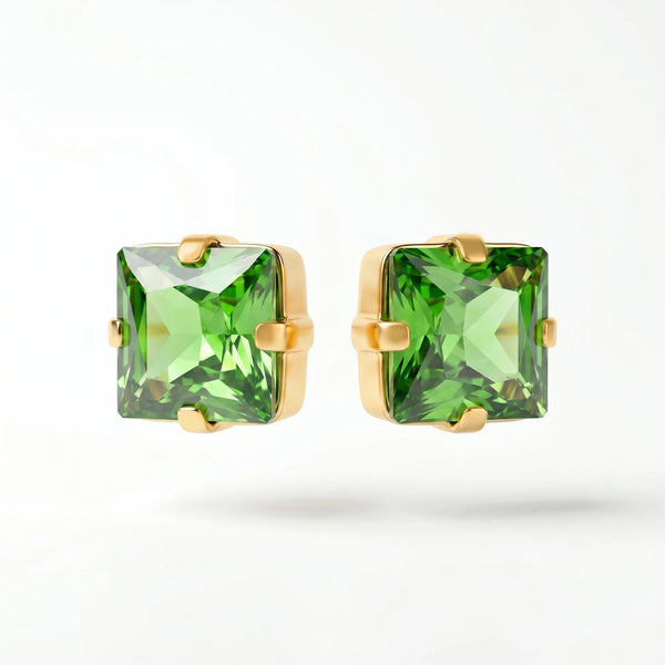 PAJURI Earrings Anti-Tarnish Cushion Rhinestone Peridot Studs