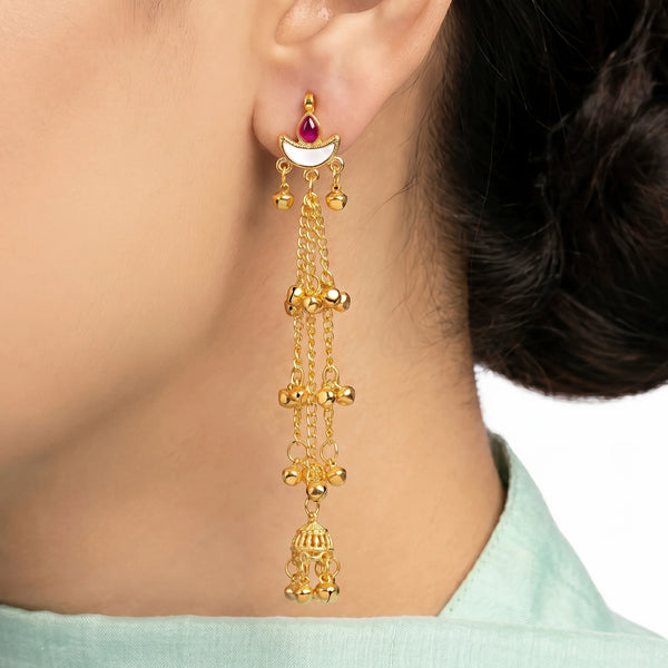 PAJURI Earrings Anti-Tarnish Mirror Diyas Long Kashmiri Drops