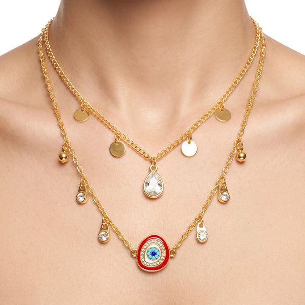 PAJURI Necklace Anti-Tarnish Multilayered Evil Eye Charms Set