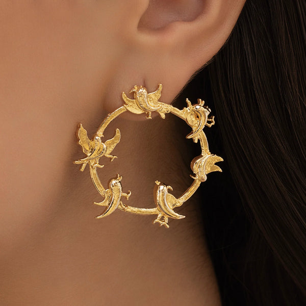 PAJURI Earrings Anti-Tarnish Birds Detailing Round Statement Studs